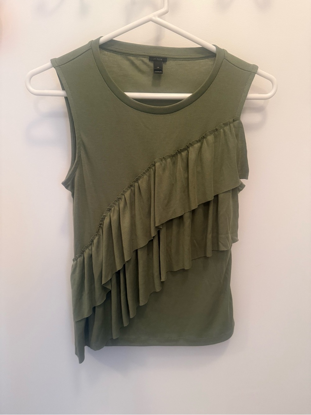 J. Crew Olive Green Ruffled Sleeveless Tank